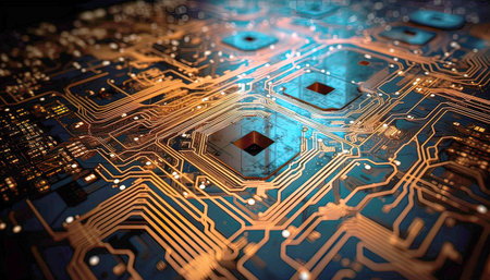Close-up of electronic circuit board. Technology and science background.の素材
