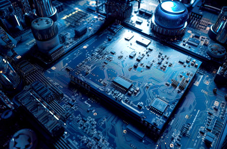 Close-up of electronic circuit board. Technology and science background.の素材