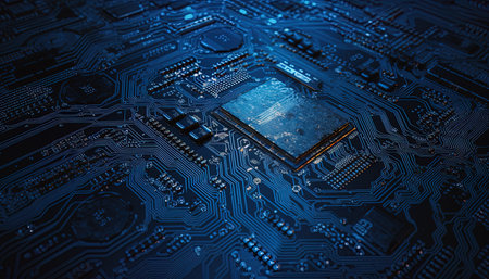 Close-up of electronic circuit board. Technology and science background.の素材
