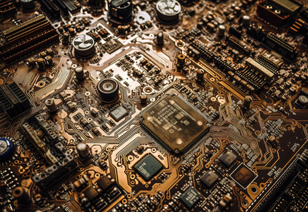 Close-up of electronic circuit board. Technology and science background.の素材