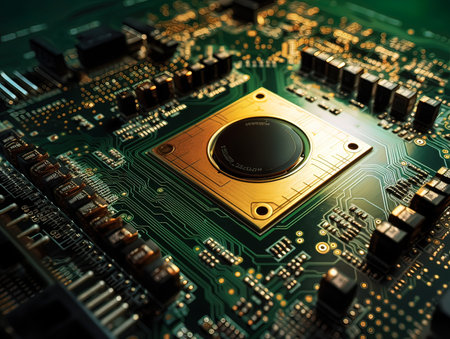 Close-up of electronic circuit board. Technology and science background.の素材