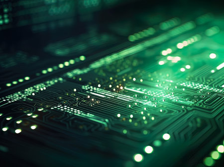 Close-up of electronic circuit board. Technology and science background.の素材