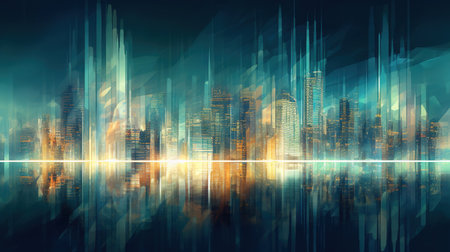 Futuristic cityscape with buildings and skyscrapers in blue tonesの素材