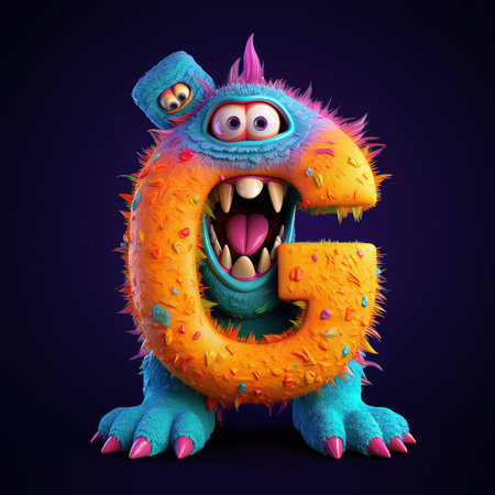 Cute funny alphabet monster with English letter and number, color studio product photographyの素材