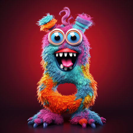 Cute funny alphabet monster with English letter and number, color studio product photographyの素材