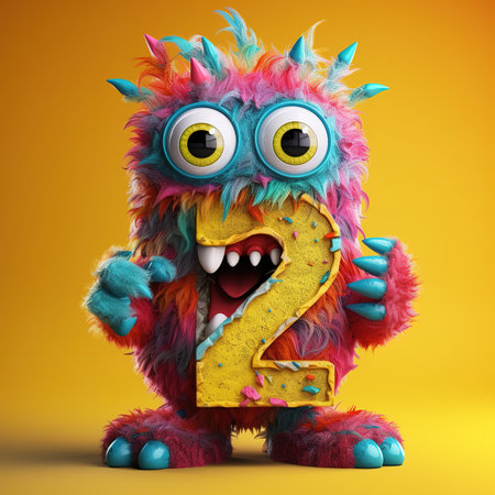 Cute funny alphabet monster with English letter and number, color studio product photographyの素材