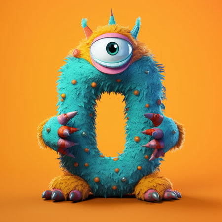 Cute funny alphabet monster with English letter and number, color studio product photographyの素材