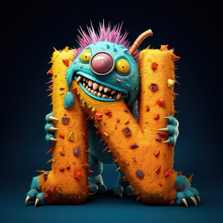 Cute funny alphabet monster with English letter and number, color studio product photographyの素材
