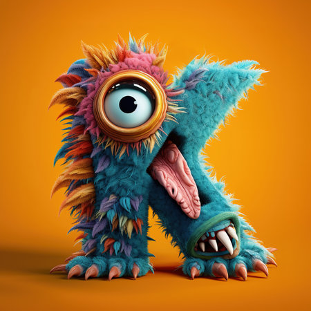 Cute funny alphabet monster with English letter and number, color studio product photographyの素材