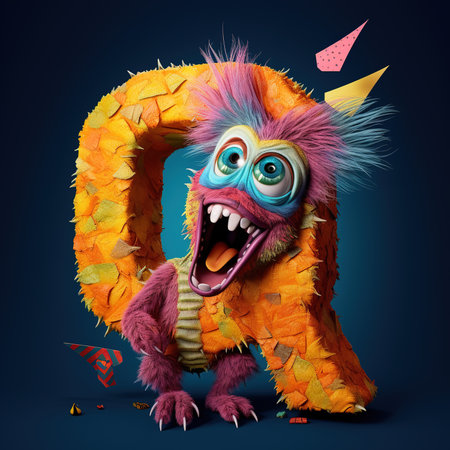 Cute funny alphabet monster with English letter and number, color studio product photographyの素材