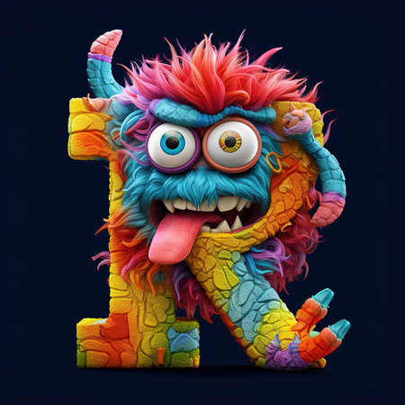 Cute funny alphabet monster with English letter and number, color studio product photographyの素材