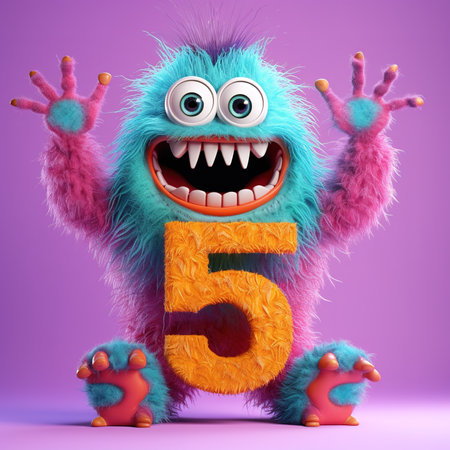 Cute funny alphabet monster with English letter and number, color studio product photographyの素材