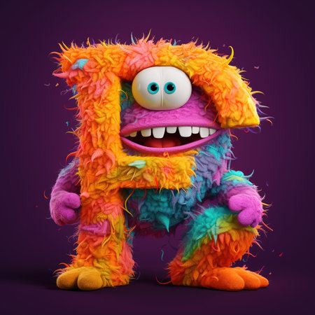 Cute funny alphabet monster with English letter and number, color studio product photographyの素材