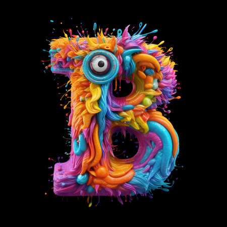 Cute funny alphabet monster with English letter and number, color studio product photographyの素材