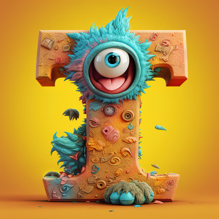 Cute funny alphabet monster with English letter and number, color studio product photographyの素材