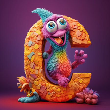 Cute funny alphabet monster with English letter and number, color studio product photographyの素材