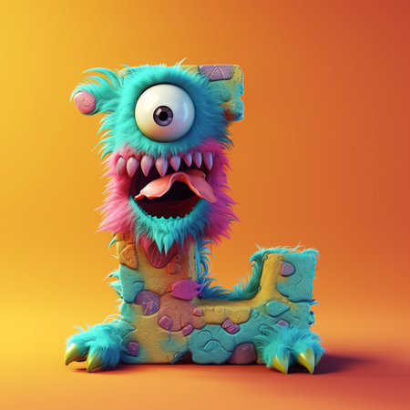 Cute funny alphabet monster with English letter and number, color studio product photographyの素材