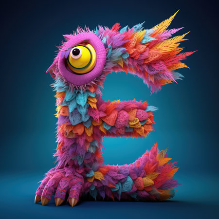 Cute funny alphabet monster with English letter and number, color studio product photographyの素材