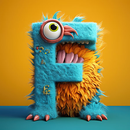 Cute funny alphabet monster with English letter and number, color studio product photographyの素材