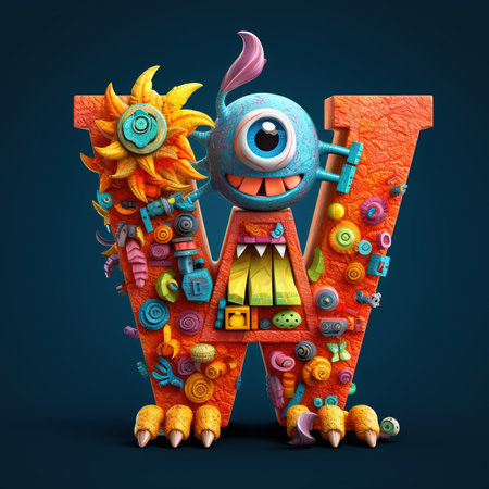 Cute funny alphabet monster with English letter and number, color studio product photographyの素材