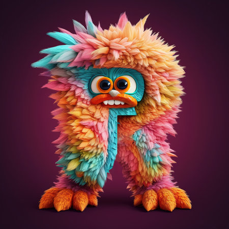 Cute funny alphabet monster with English letter and number, color studio product photographyの素材