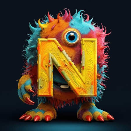 Cute funny alphabet monster with English letter and number, color studio product photographyの素材