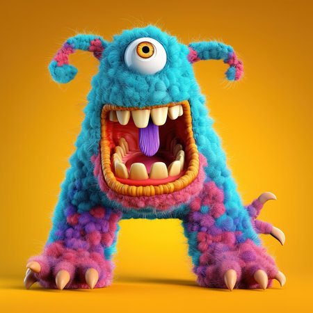 Cute funny alphabet monster with English letter and number, color studio product photographyの素材