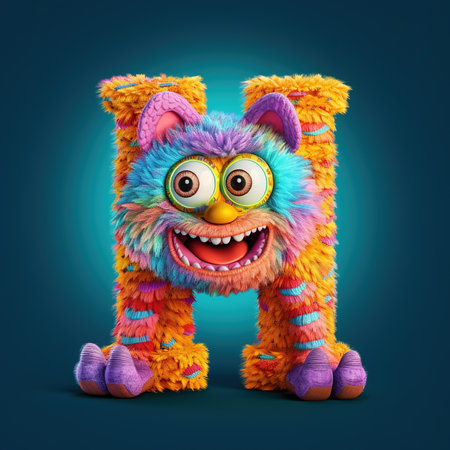 Cute funny alphabet monster with English letter and number, color studio product photographyの素材