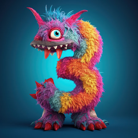 Cute funny alphabet monster with English letter and number, color studio product photographyの素材