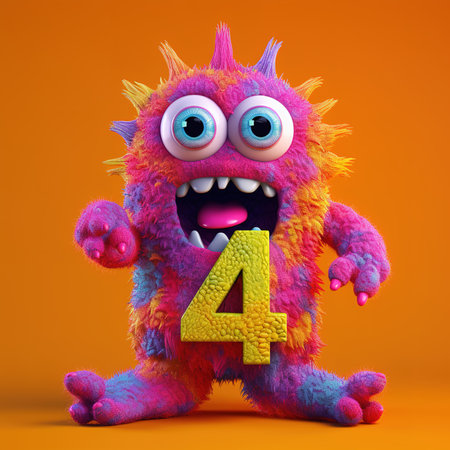 Cute funny alphabet monster with English letter and number, color studio product photographyの素材