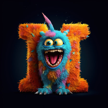 Cute funny alphabet monster with English letter and number, color studio product photographyの素材