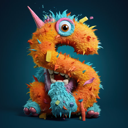 Cute funny alphabet monster with English letter and number, color studio product photographyの素材