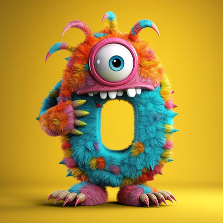 Cute funny alphabet monster with English letter and number, color studio product photographyの素材