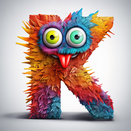 Cute funny alphabet monster with English letter and number, color studio product photographyの素材