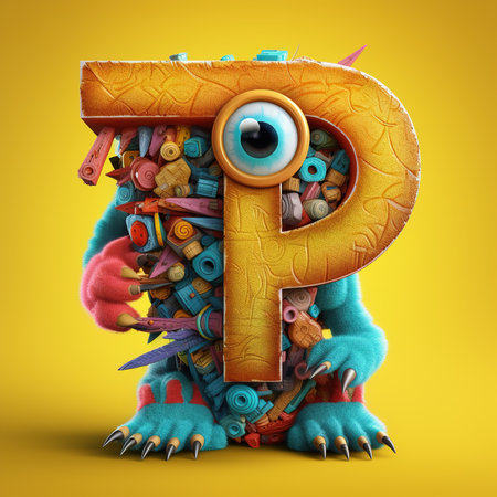 Cute funny alphabet monster with English letter and number, color studio product photographyの素材