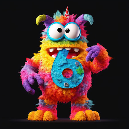 Cute funny alphabet monster with English letter and number, color studio product photographyの素材