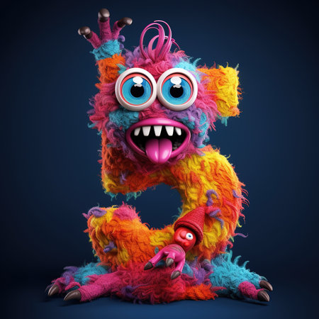 Cute funny alphabet monster with English letter and number, color studio product photographyの素材