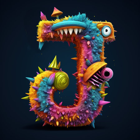 Cute funny alphabet monster with English letter and number, color studio product photographyの素材