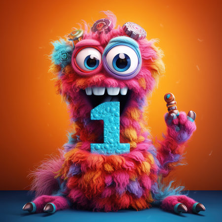 Cute funny alphabet monster with English letter and number, color studio product photographyの素材