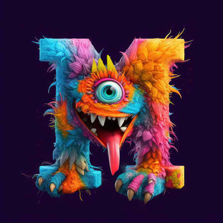 Cute funny alphabet monster with English letter and number, color studio product photographyの素材