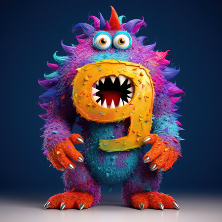 Cute funny alphabet monster with English letter and number, color studio product photographyの素材
