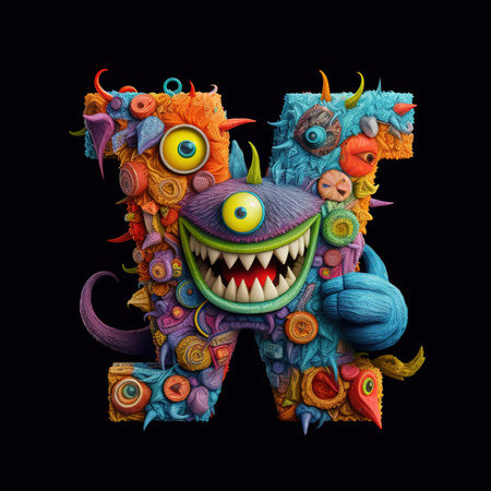 Cute funny alphabet monster with English letter and number, color studio product photographyの素材