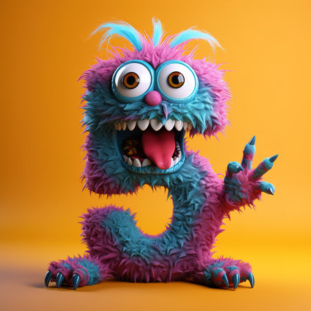 Cute funny alphabet monster with English letter and number, color studio product photographyの素材