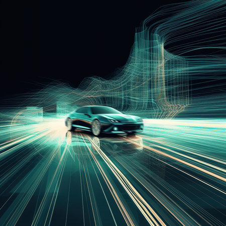Conceptual image of a sports car with a futuristic design, generative AI illustrationの素材