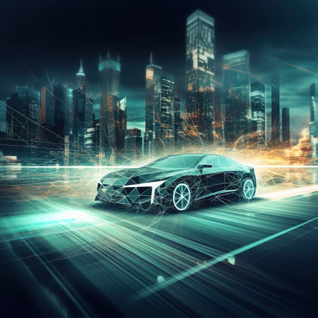 Conceptual image of a sports car with a futuristic design, generative AI illustrationの素材