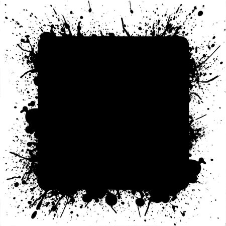rectangle splash rendered in vigorous strokes of an ink brush.transparent background.の素材