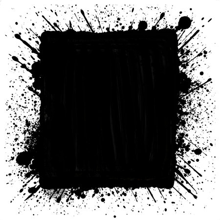 rectangle splash rendered in vigorous strokes of an ink brush.transparent background.の素材