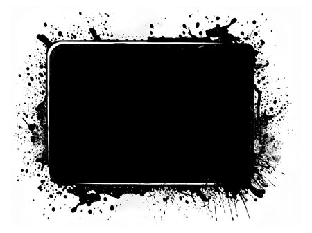 rectangle splash rendered in vigorous strokes of an ink brush.transparent background.の素材