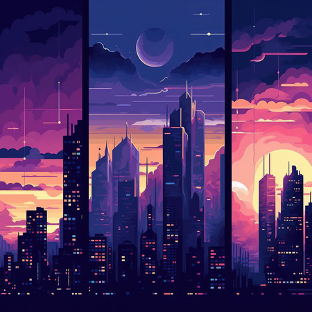 Skyline of the city, sunset or sunriseの素材