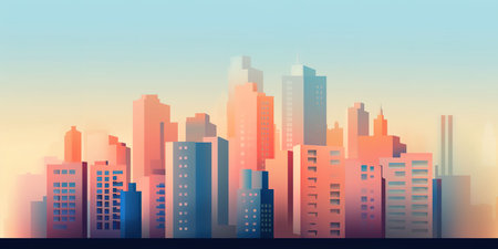 Skyline of colorful city, clean skyの素材